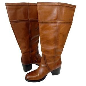 Frye Cara Jean Tall Caramel Wide Calf Coastal Cowgirl Pull-On Boots Size 9.5